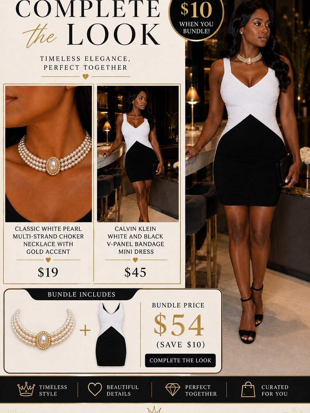 Calvin Klein White and Black V-Panel Bandage Mini Dress